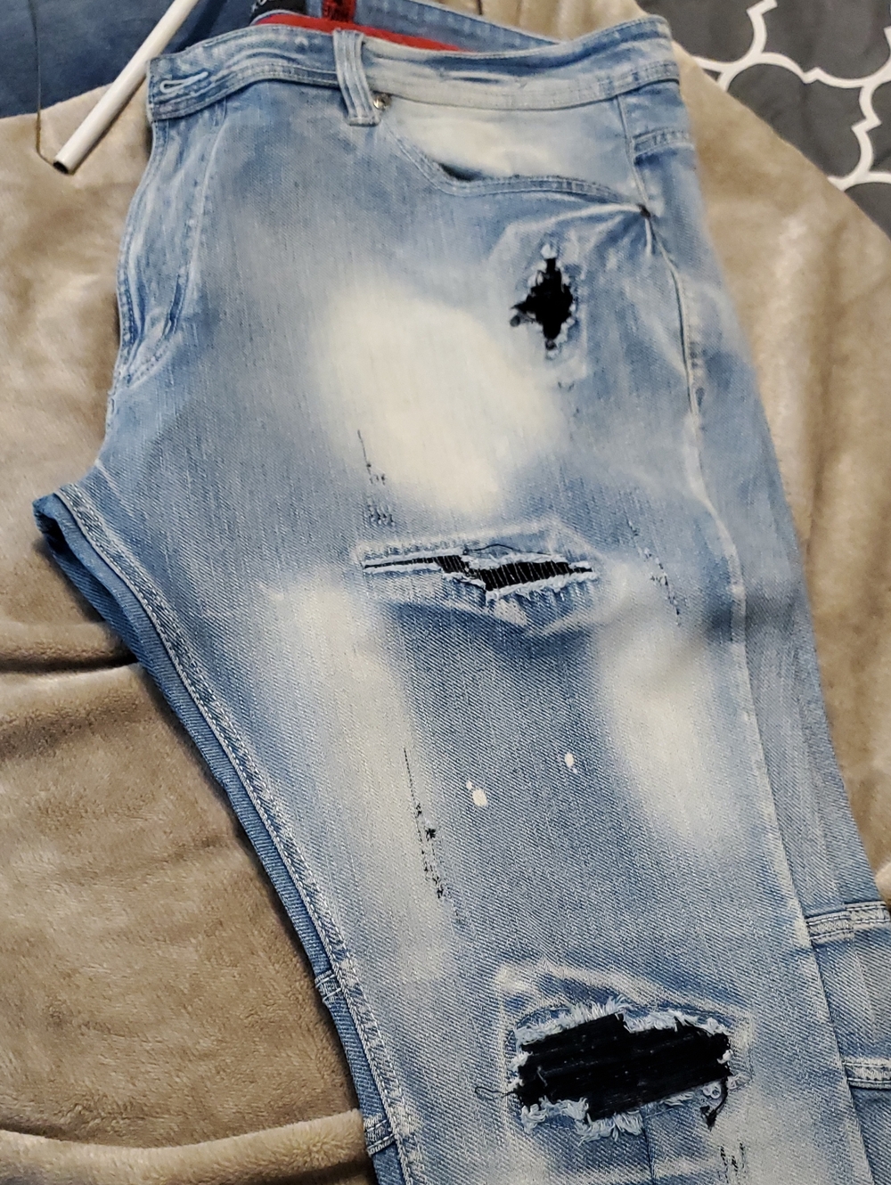 Mens Light Blue Distressed Skinny Jeans